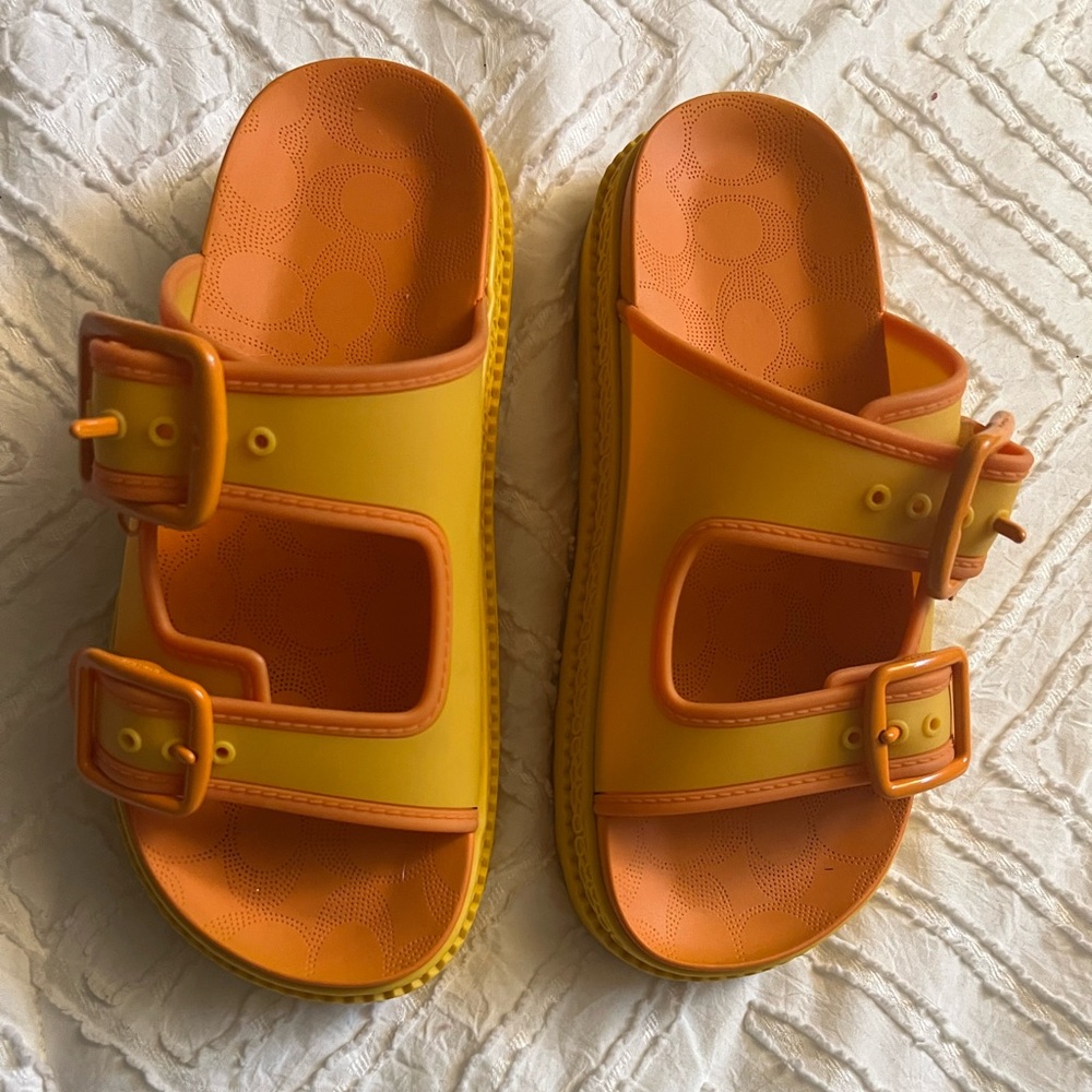 Coach Vibrant Yellow and Orange Sandals with Comfort Footbed
